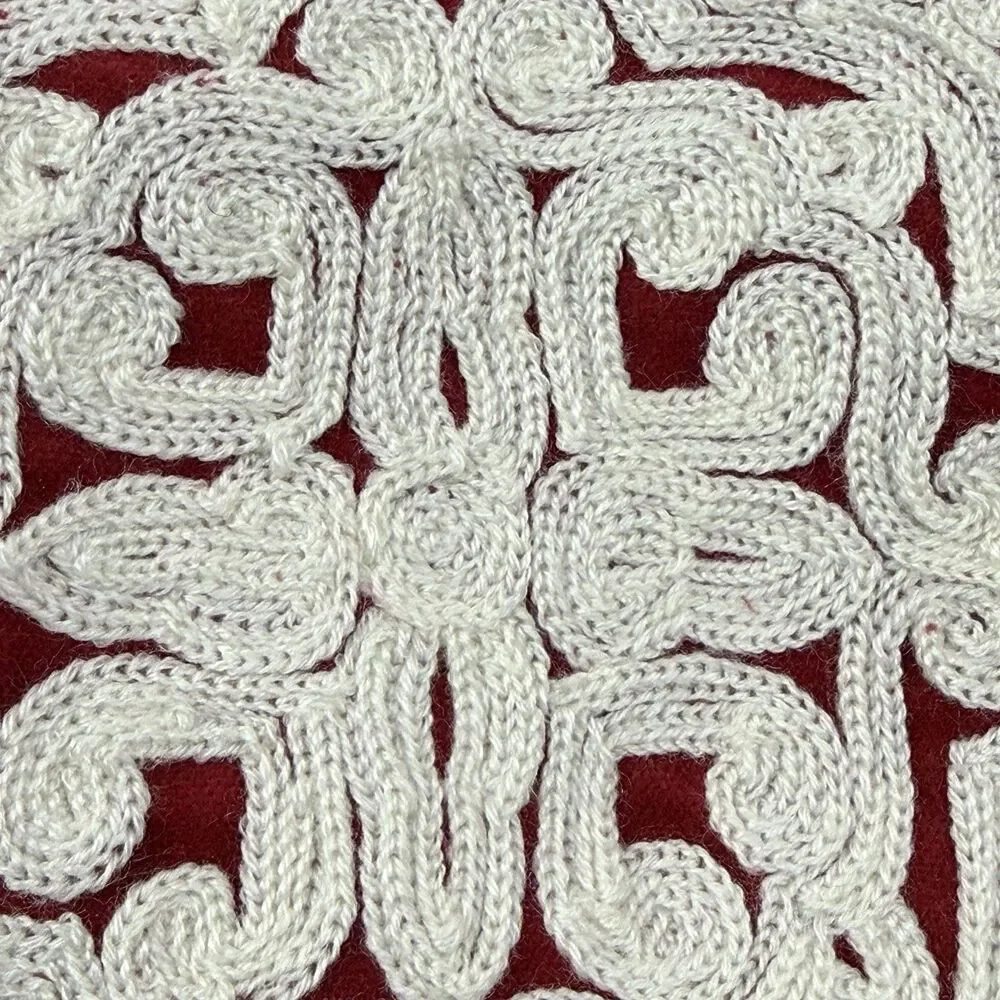 Lot of 2 Pottery Barn Red Velvet Christmas Stocking Embroidered Crewel Snowflake